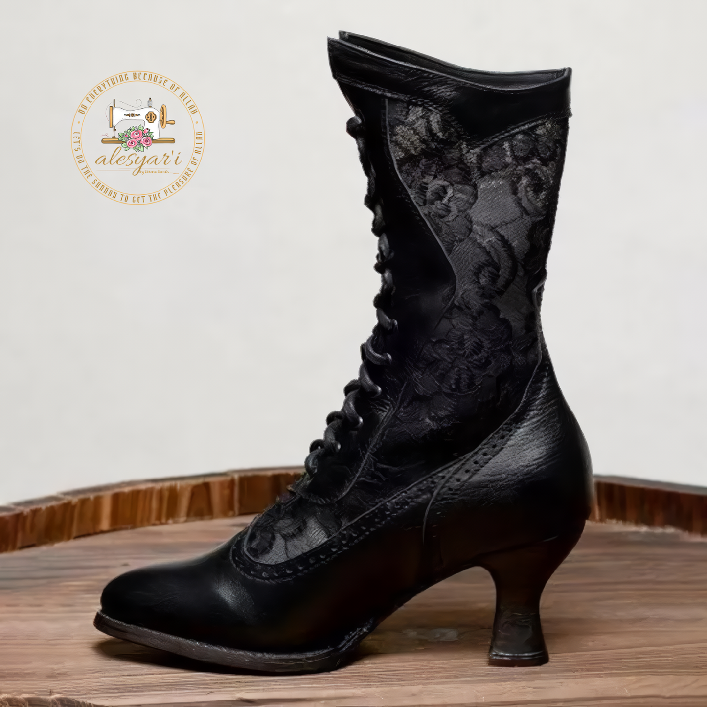 Alesyari Shop I Chic Rebellion: Pointed Toe Mid-Calf Leather Boots for Women with Lace Hollow Out, Punk Lace-Up Style, and Uniquely Strange High Heels