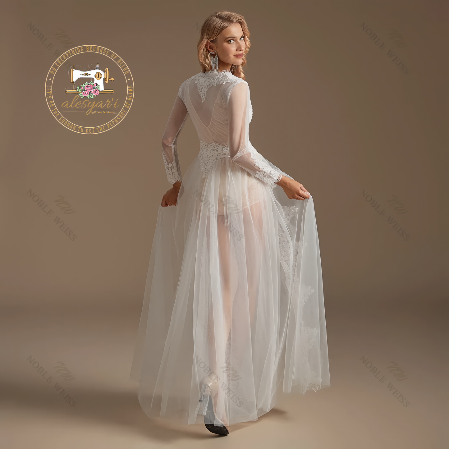 Alesyari Shop I Custom-Made Lace Hem Bridal Bolero : Tulle Sheer Elegance for Your Wedding Party Cape Dress