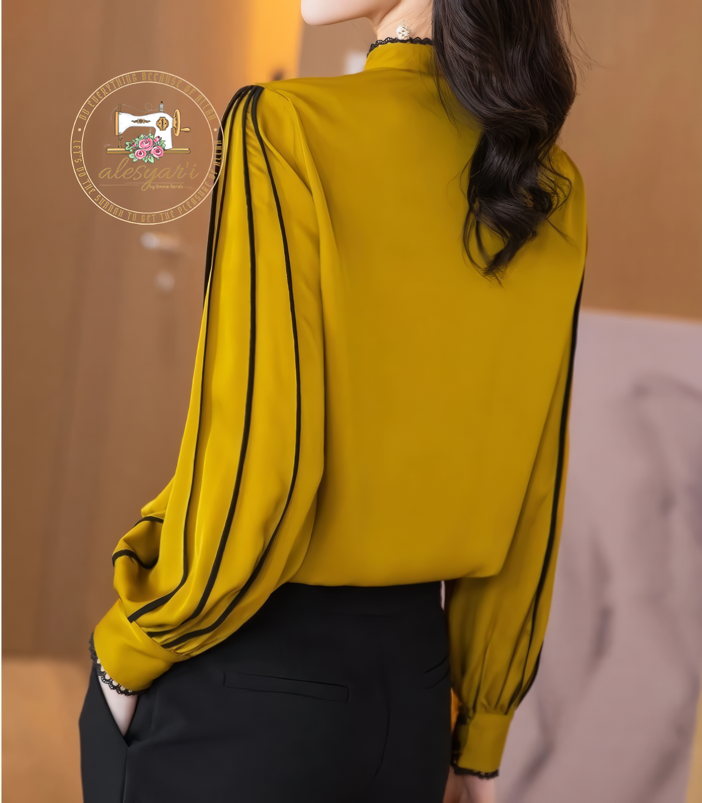 Chic Korean-Inspired Long Sleeve Silk Shirt in Yellow and Black: Elevate Your Casual Elegance for Spring and Autumn Fashion