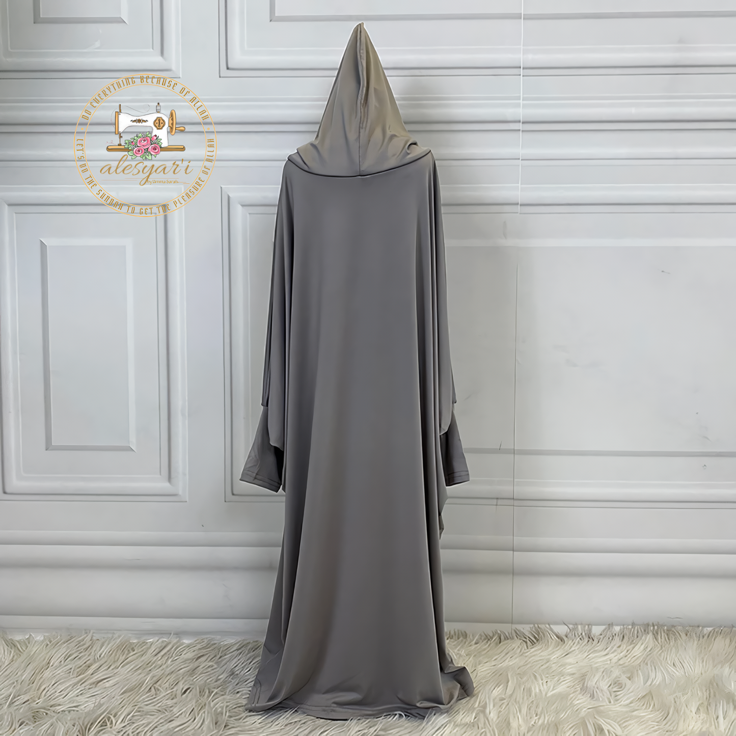 Alesyari Shop I Stylish Modesty Abaya with Batwing Sleeves for Muslim Prayers, Ramadan, and Eid Celebrations