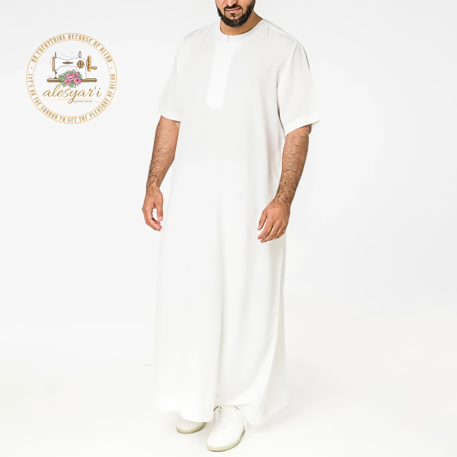 Alesyari Shop I 2024 Mens Muslim Robe - Casual Abaya with Stand Collar, Long Sleeves, and Solid Arab Jubba