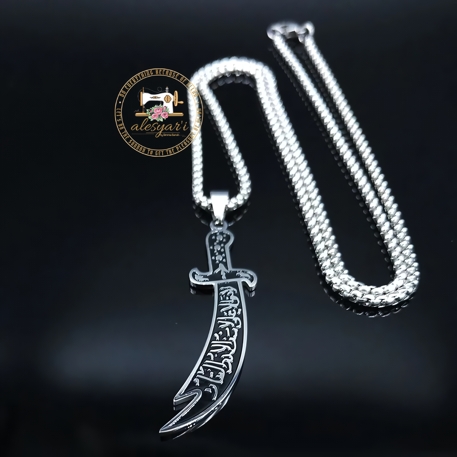 Alesyari Shop I Stainless Steel Arabic Sword Pendant Necklace - A Unique Statement in Islamic Jewelry