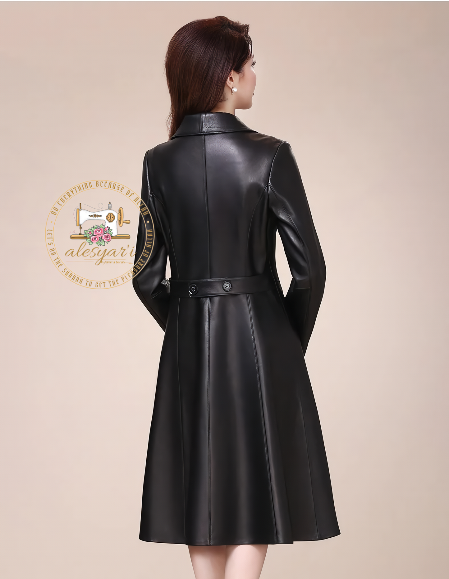 Alesyari Shop I Elegance Unveiled: Embrace Spring and Autumn in Our Long Black Soft Faux Leather Coat – A Stunning Jacket for Women