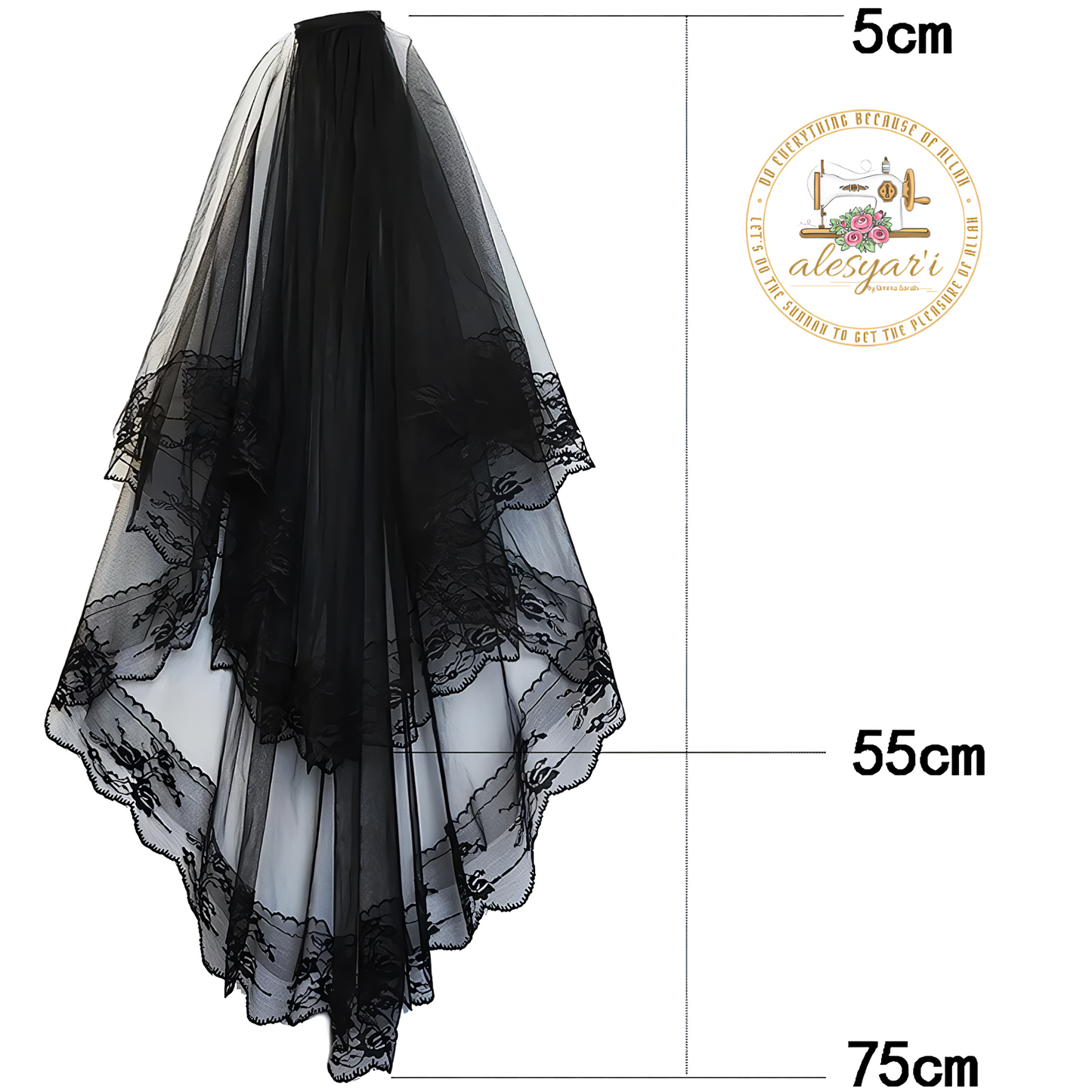 Alesyari Shop I Short Two-Layer Black and White Lace Bridal Veils with Comb – Ideal for Brides, Cosplay, and Vintage-inspired Wedding Elegance