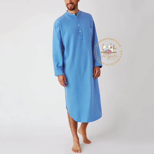 Alesyari Shop I Comfortable Cotton Men's Sleep Robes: Solid Color, Long Sleeve, O Neck, Perfect for Leisure and Homewear