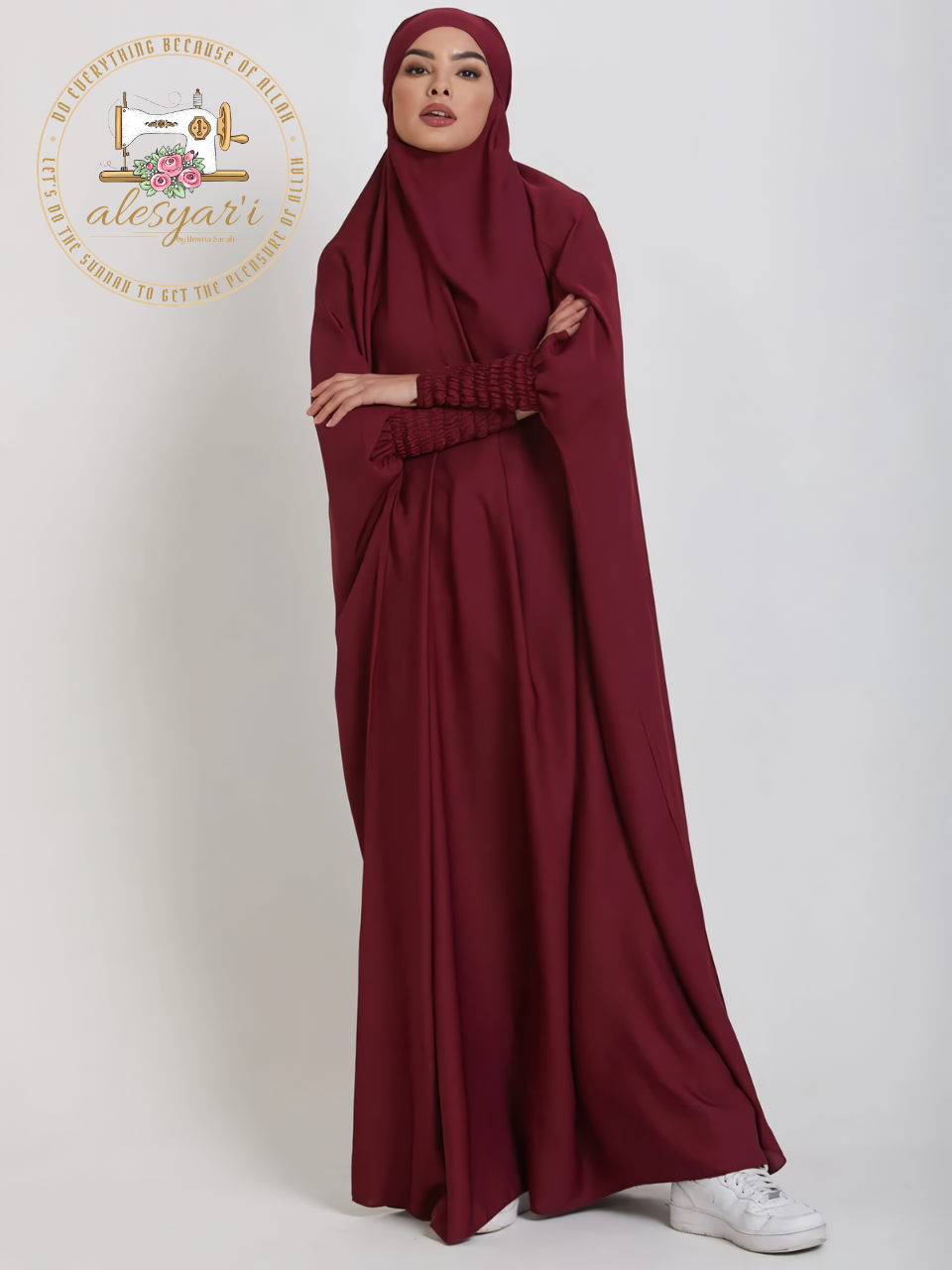 Alesyari Shop I Muslim Women's Praying Gown: Abaya with Smocked Sleeves - Modest Islamic Attire in Elegant Black, Combining Dubai, Saudi, and Turkish Styles