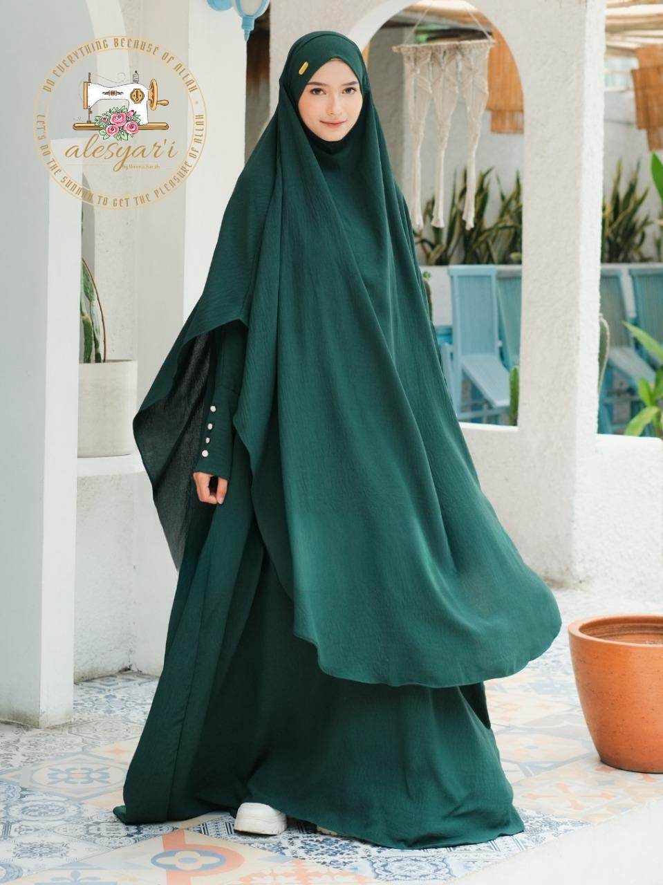 Alesyari Shop I Sacred Pilgrimage Attire 2024 Umrah and Hajj Abaya Set with Long French Khimar