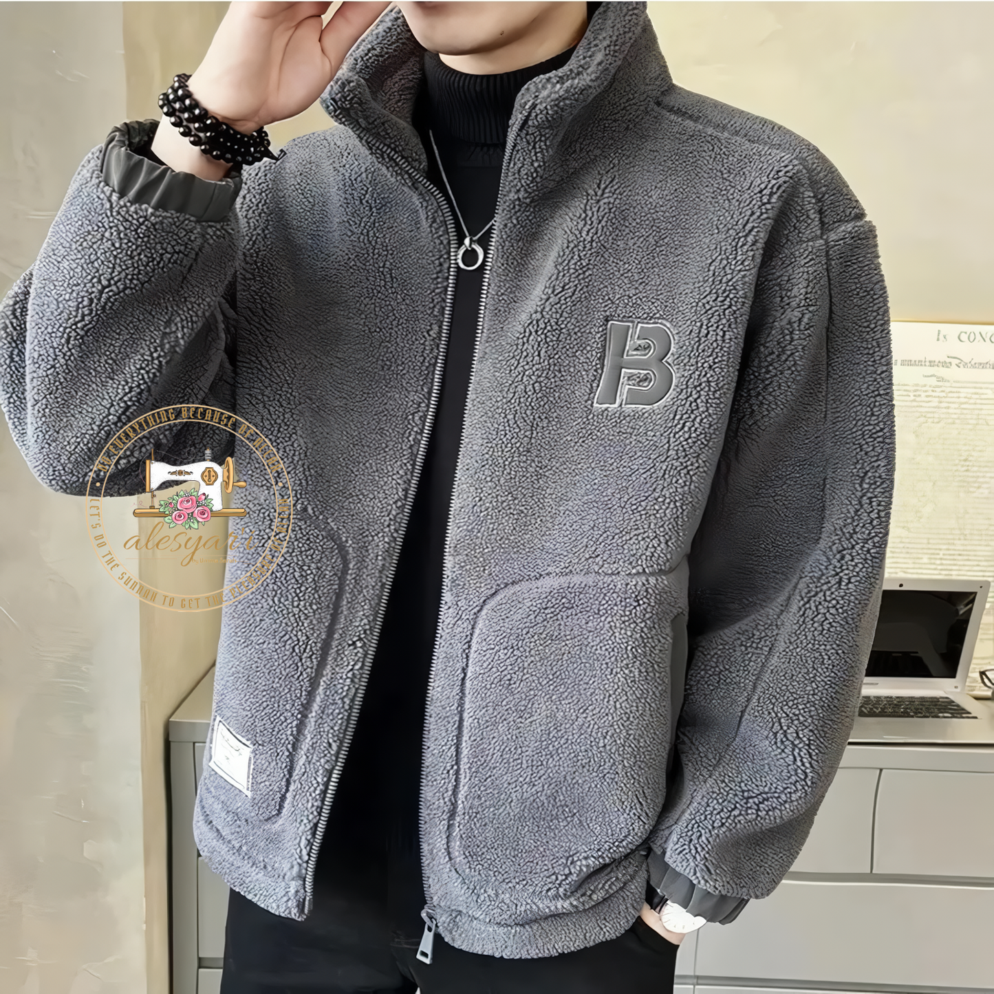 Alesyari Shop I Luxurious Streetwear Style: Men's Winter Polar Fleece Jacket - Solid Color, Loose Fit, and Warm Comfort