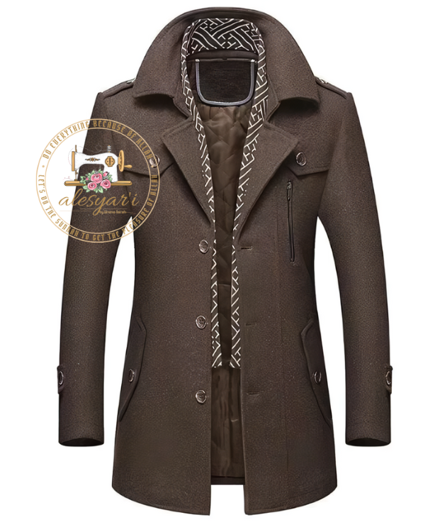 Alesyar'i Shop I Men's Travel Coat with Double Collar, Zipper, and Buttons for a Stylish All-Match Look