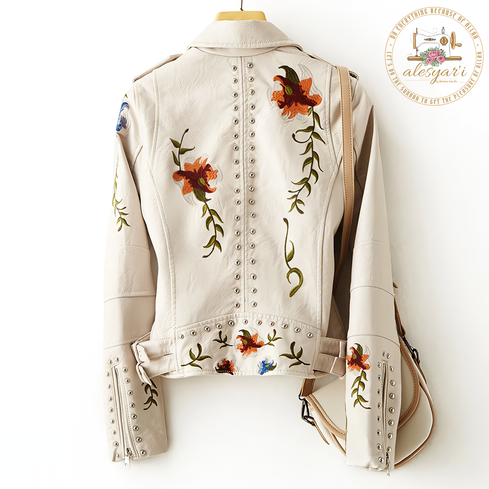 Alesyar'i Shop I Vintage Chic: Women's Retro Floral Print Embroidery Faux Soft Leather Jacket with Turndown Collar