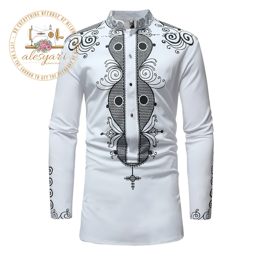 Alesyari Shop I African Clothes for Men Dashiki Summer African Men Long Sleeve Polyester Printing Shirts African Men Tops