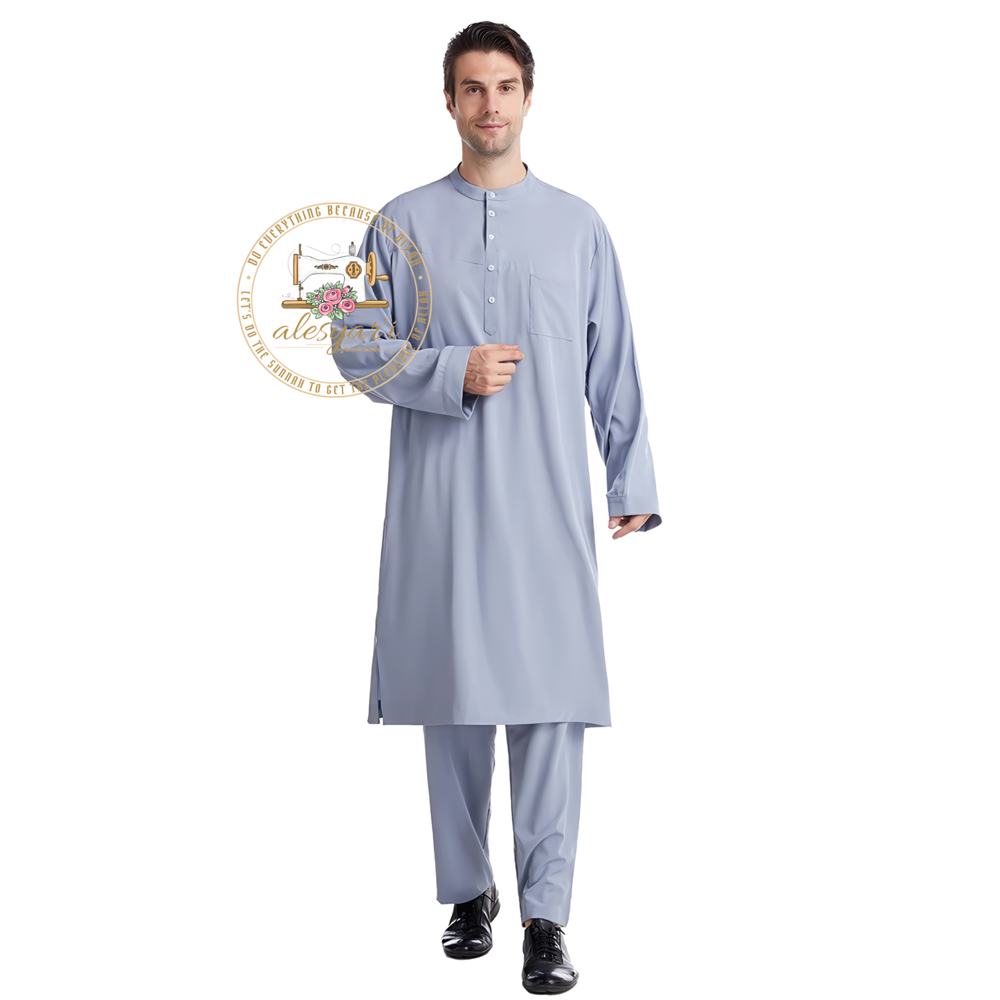 Saudi Jubba Thobe Thoub Set: 2-Piece Kaftan Suit with Long Pants – Traditional Arabic Islamic Muslim Robe for Men's Clothing in Dubai Style