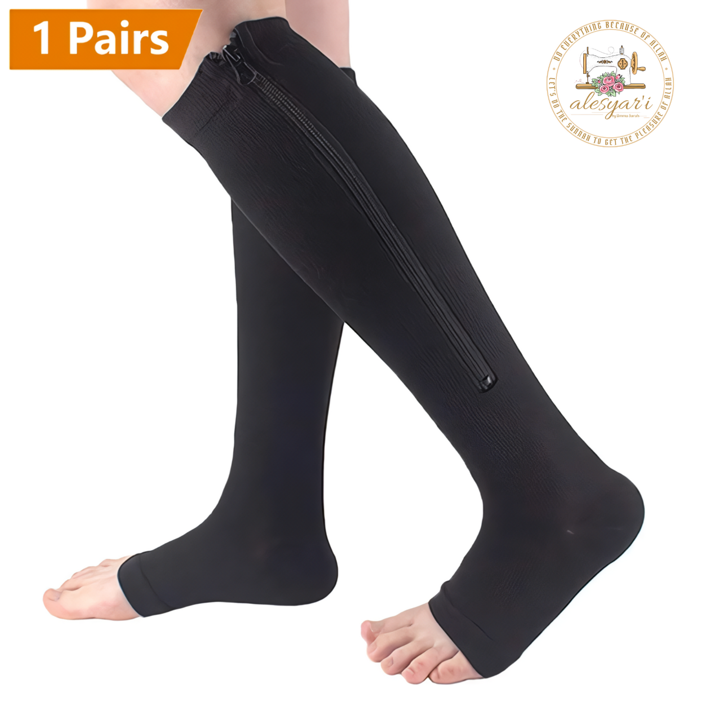 Alesyar'i Shop I Zipper Compression Socks: Calf Knee High Stocking for Medical Nursing, Walking, Running, Hiking, and Sports