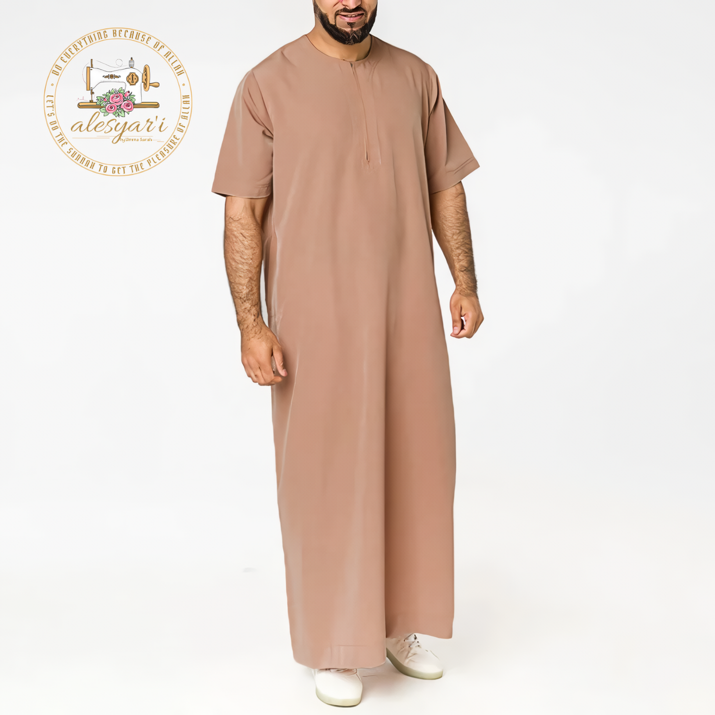 Alesyari Shop I 2024 Mens Muslim Robe - Casual Abaya with Stand Collar, Long Sleeves, and Solid Arab Jubba