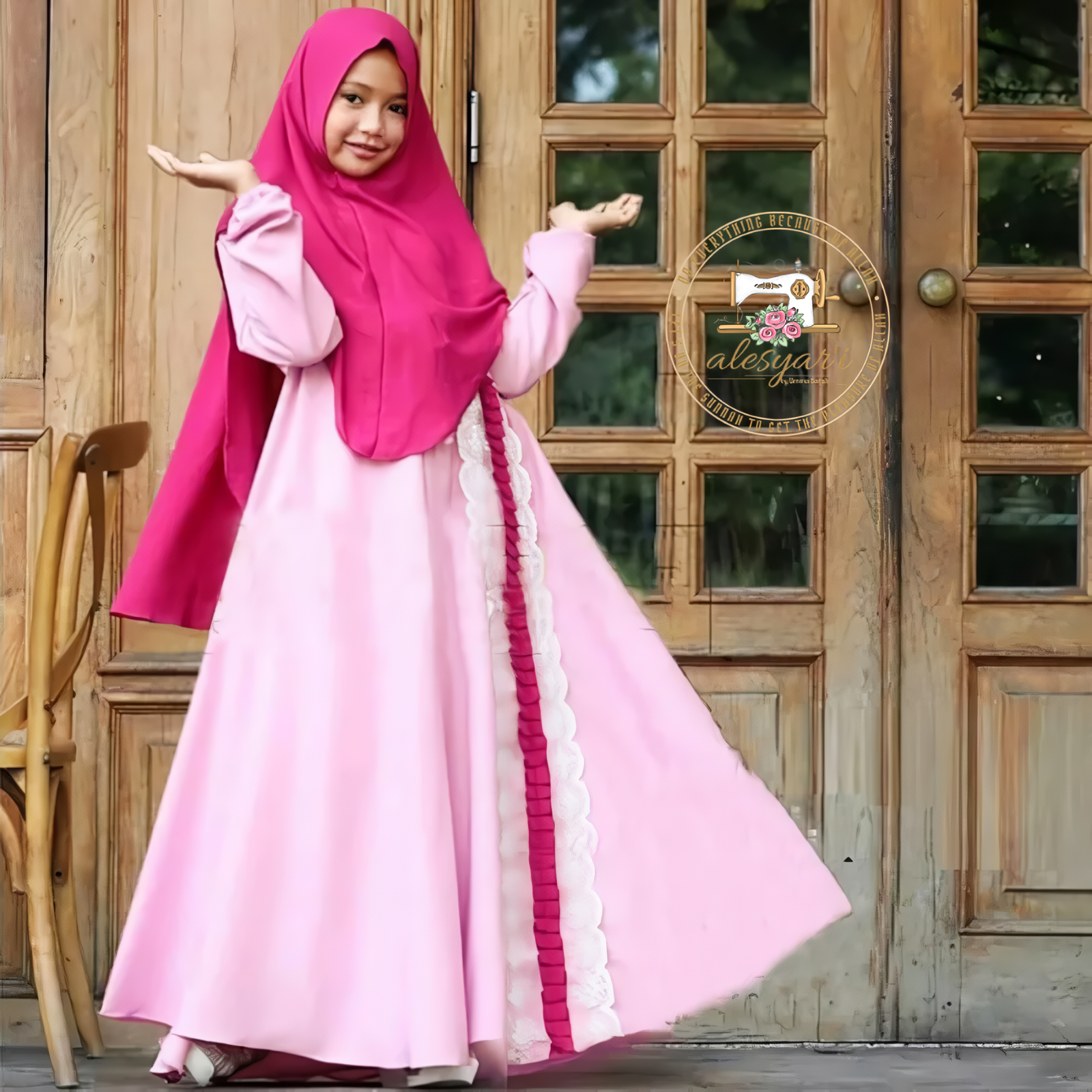 Alesyari Shop I Kids' Kaftan Abaya with Hijab – Graceful Islamic Attire for Young Muslim Girls