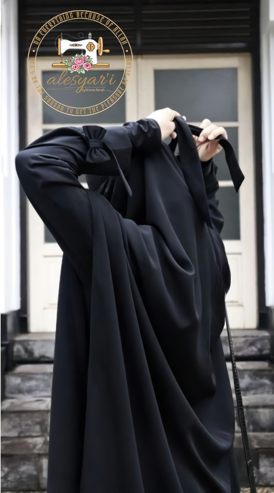 Alesyari Shop I Beautiful Umbrella Set Abaya with French Khimar Jumbo, Free Cadar Bandana, Made of Luxury Wolfis Material with Special Nursing Zipper for Mothers