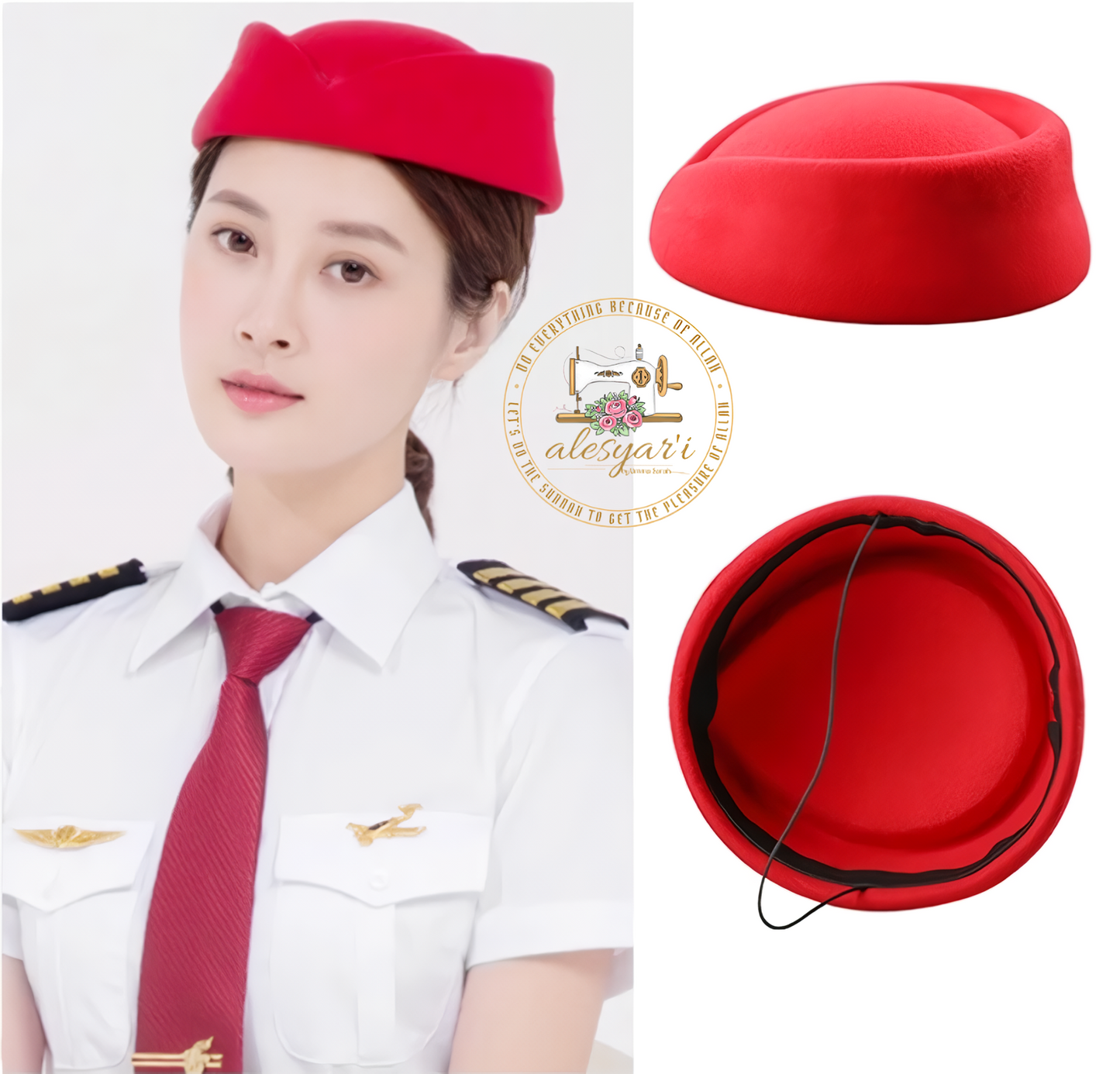 Alesyari Shop I Chic Solid-Colored Beret Caps Elevate Your Style with Air Hostess Cosplay in Sweet Business Uniform Live Shows