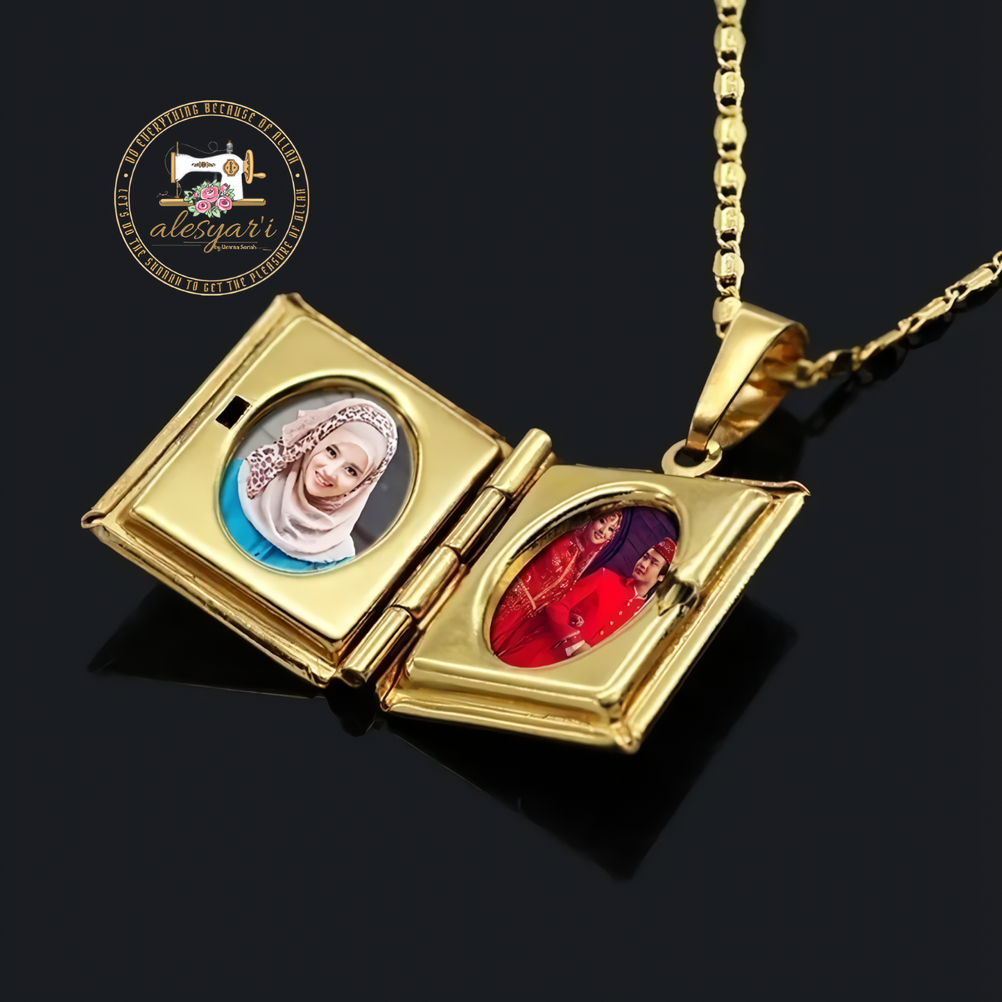 Alesyari Shop I Captivating Islamic Photo Frame Pendant Necklace for Women Stylish Metal Accessories