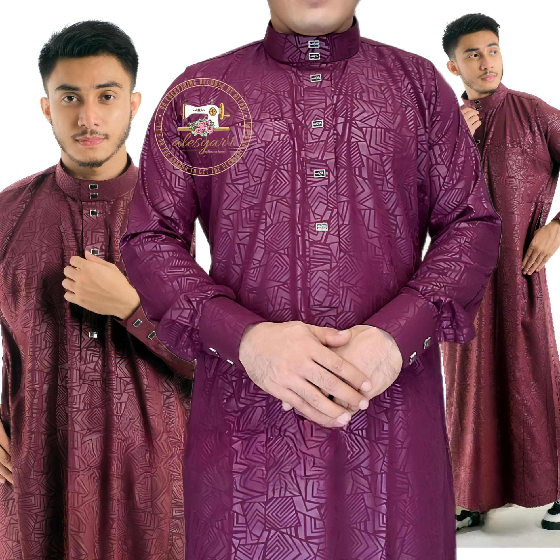 Alesyari Shop I 2024 Muslim Men Jubba Thobe Solid Color Patchwork Robe Saudi Shirt Stand Collar Islamic Arabic Kaftan Men Abaya