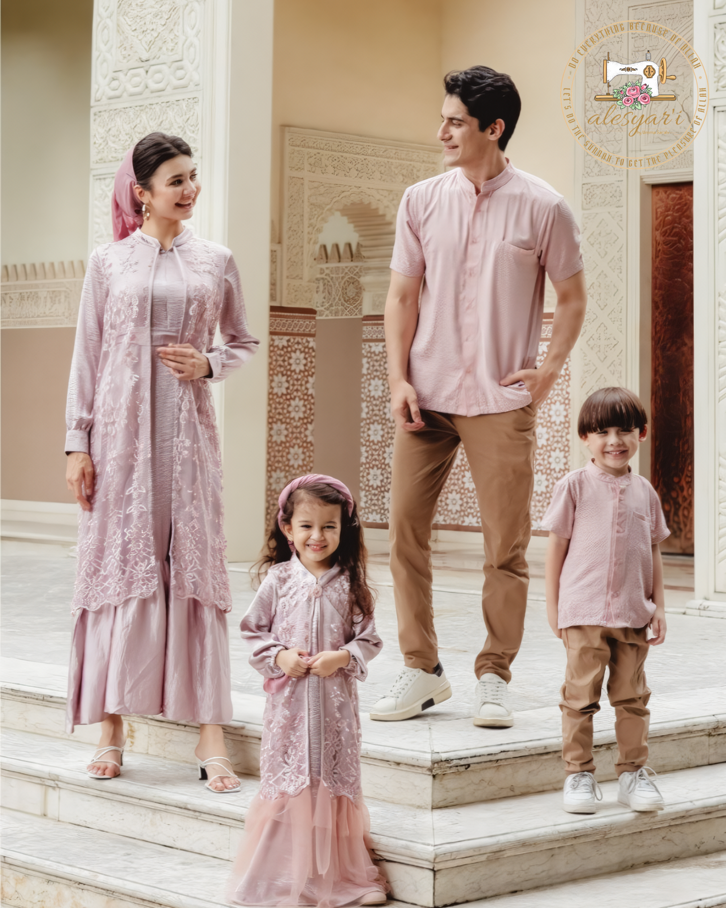 Fashion Family Matching Clothes Mother Daughter Dresses Sage Green Rose Gold Abaya Kids Mom