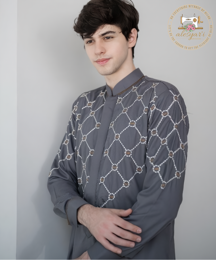 Alesyari Shop I Men's Embroidered Jubba Thobe Kaftan: Traditional Elegance