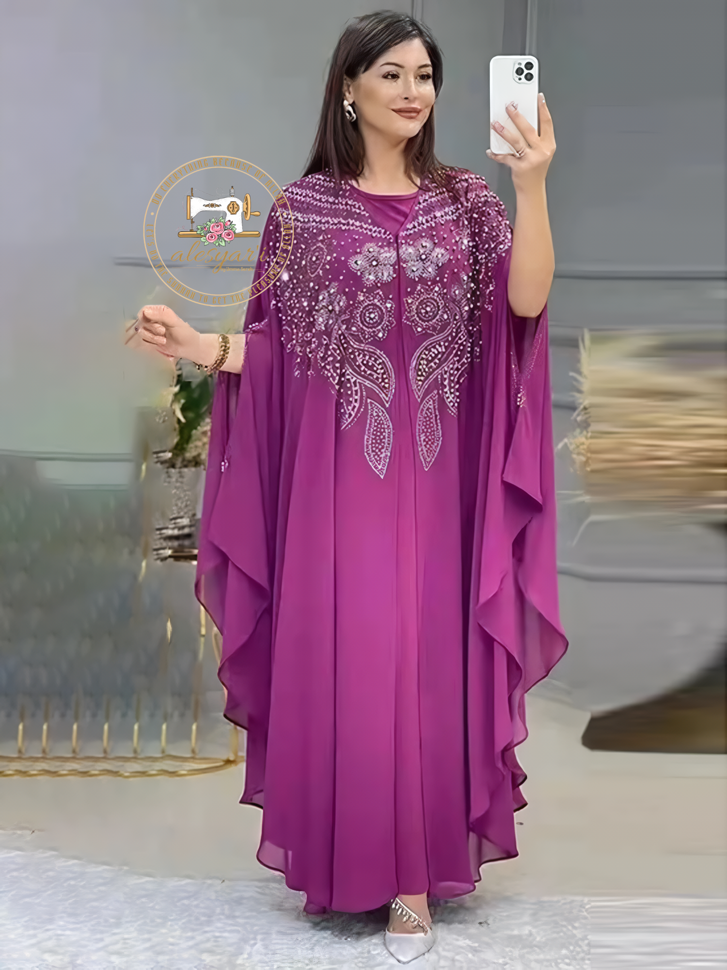 Alesyari Shop I Luxurious Dubai Women's Abayas: Sifon Boubou Muslim Fashion Kaftan Marocain Dresses for Special Occasions and Weddings