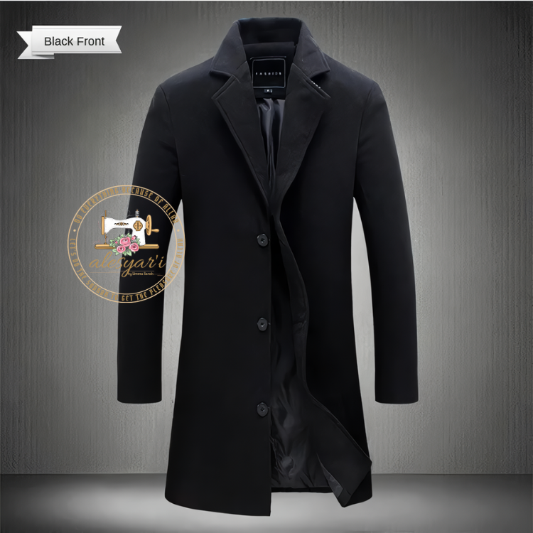 Alesyari Shop I Spring Autumn 2023: New Wool Blend Pure Color Long Cotton Coat - Slim Fit Windbreaker Jacket for Casual Business Fashion in Men's Clothing