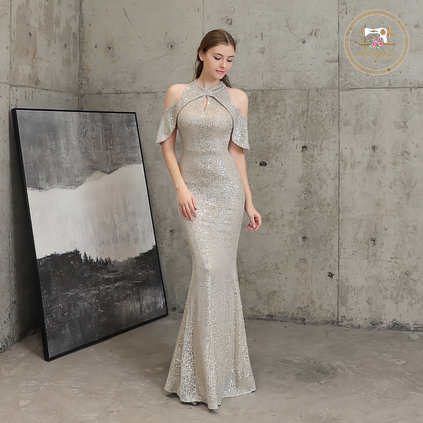 Alesyari Shop I Temperament And Elegant New Banquet Evening Dress Long Short Sleeve Sequined Queen Mermaid Evening Gown