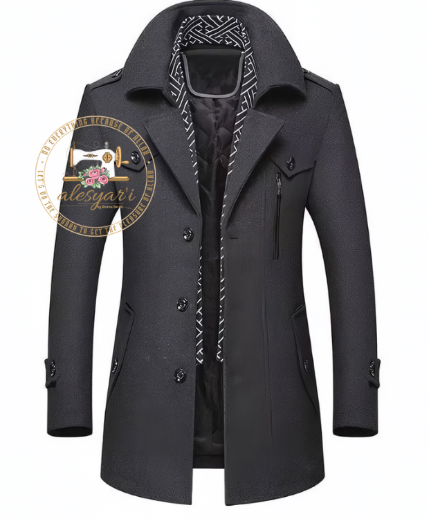 Alesyar'i Shop I Men's Travel Coat with Double Collar, Zipper, and Buttons for a Stylish All-Match Look