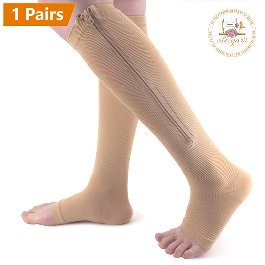 Alesyar'i Shop I Zipper Compression Socks: Calf Knee High Stocking for Medical Nursing, Walking, Running, Hiking, and Sports