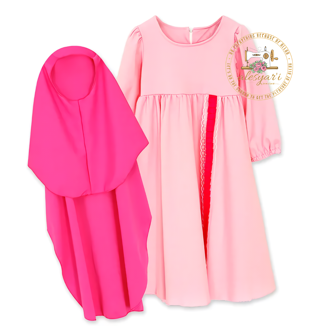 Alesyari Shop I Kids' Kaftan Abaya with Hijab – Graceful Islamic Attire for Young Muslim Girls