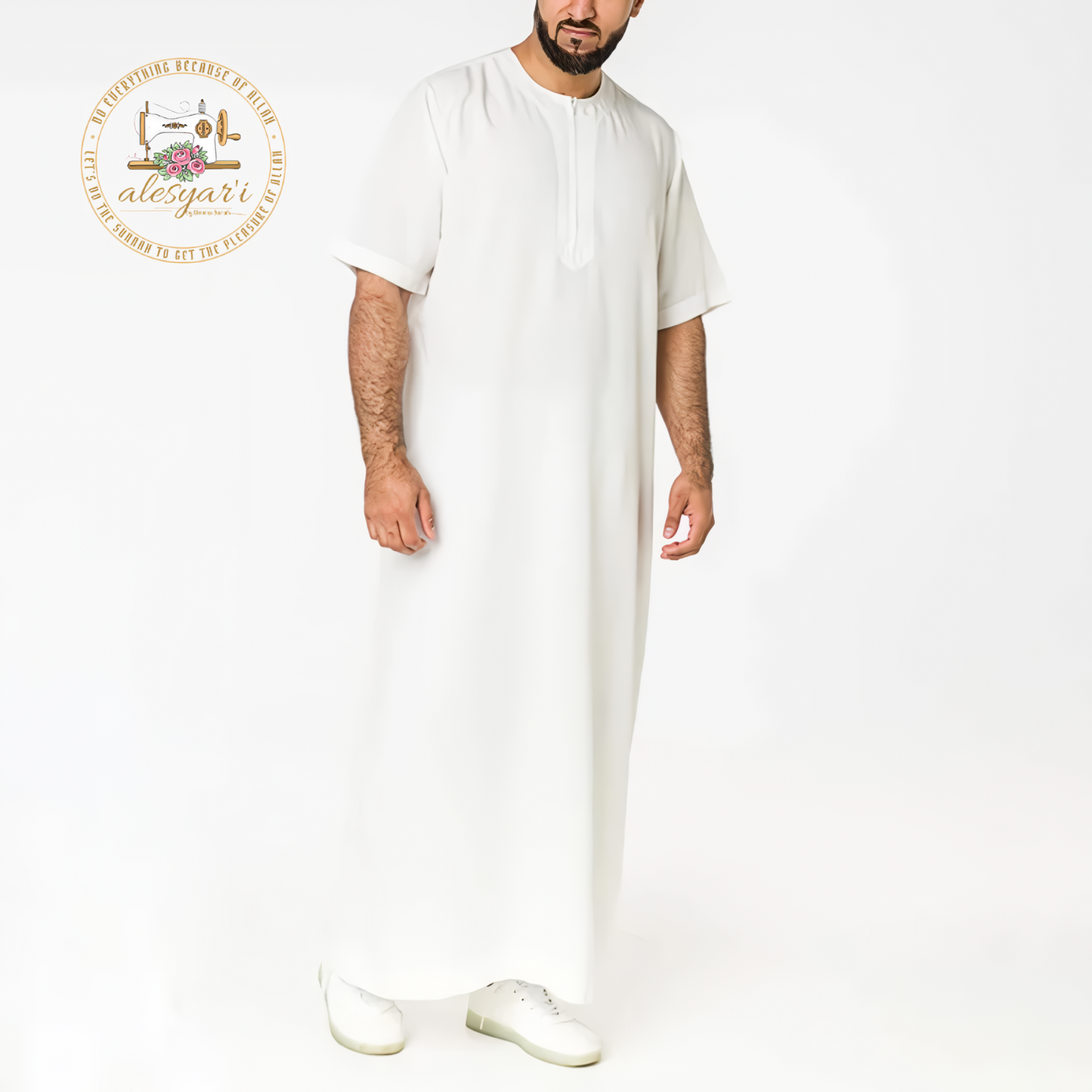 Alesyari Shop I 2024 Mens Muslim Robe - Casual Abaya with Stand Collar, Long Sleeves, and Solid Arab Jubba