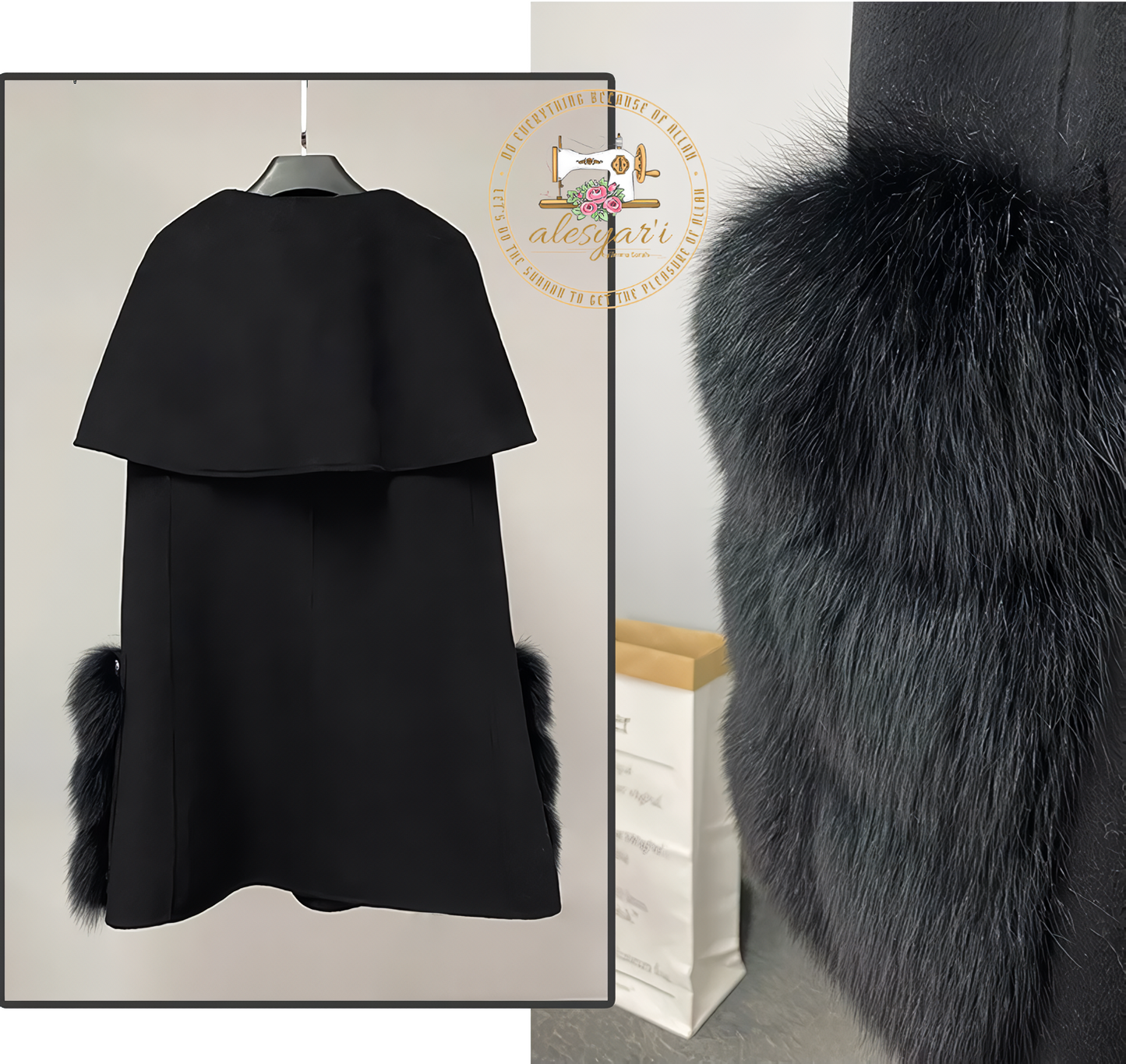 Alesyari Shop I Luxurious Womens Real Wool Cashmere Fur Vest with Stunning Long Fox Fur Overcoats