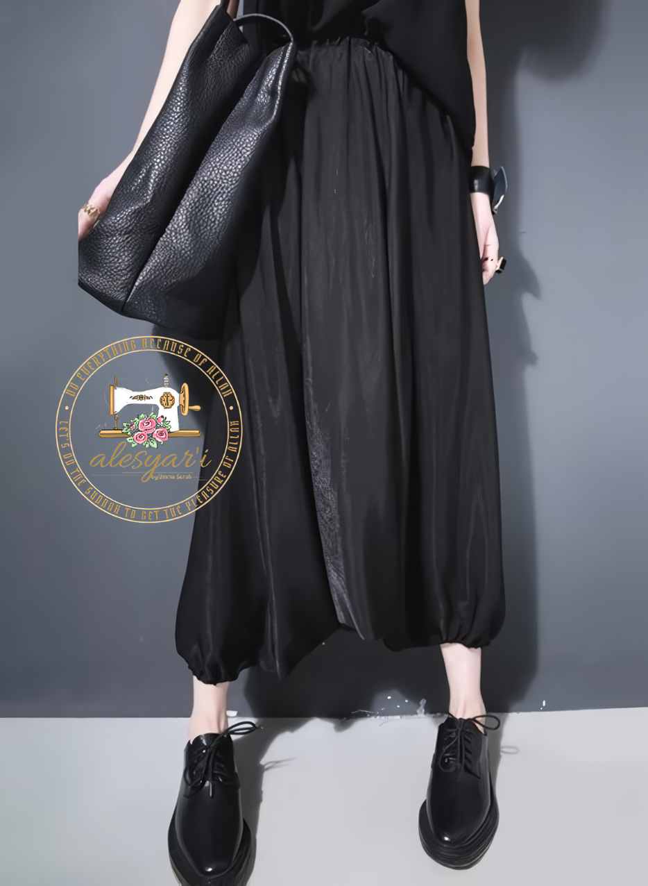 Alesyari Shop I Casual Elegance: Black Pleated Wide-Leg High Waist Trousers - New Loose Fit Pants for Women's Fashion in the Trendy Spring and Autumn Season