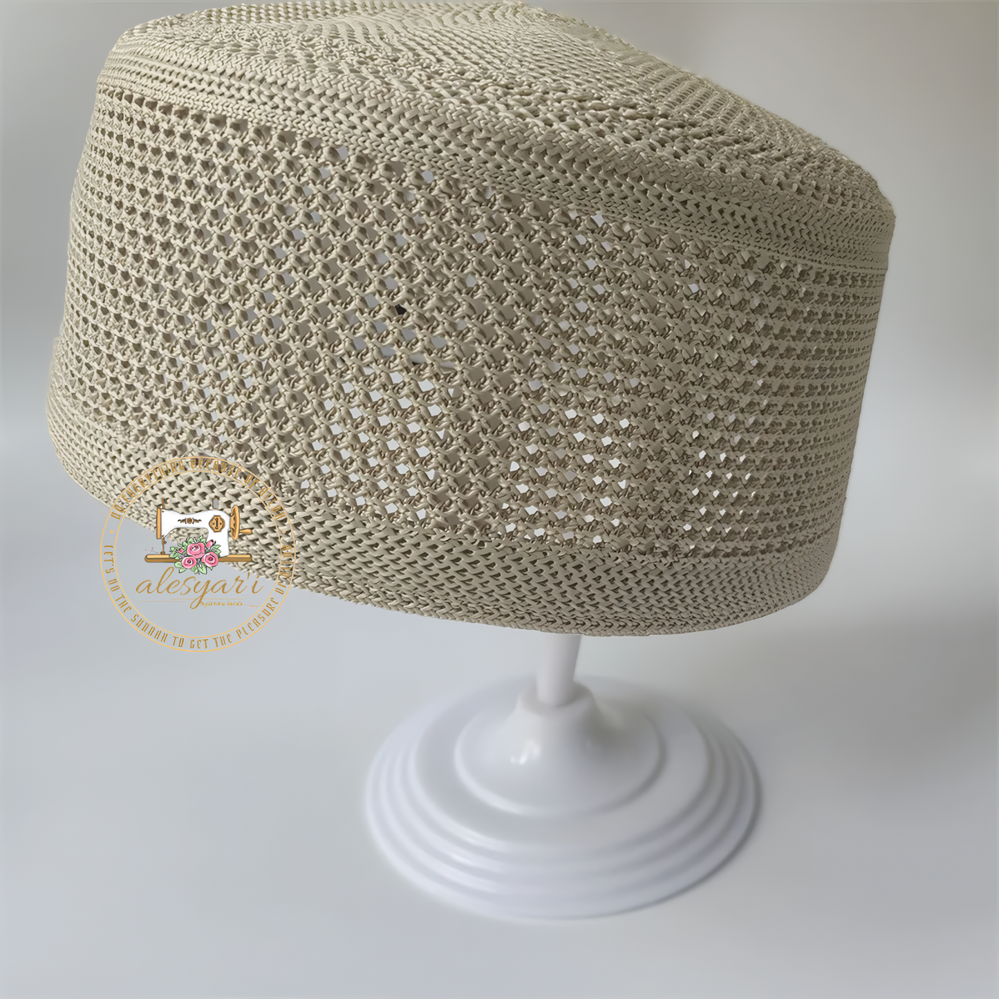 Alesyari Shop I Trendy Flat Top Knitted Mesh Kufi Kippah - A Stylish Prayer Hat for Muslim Men