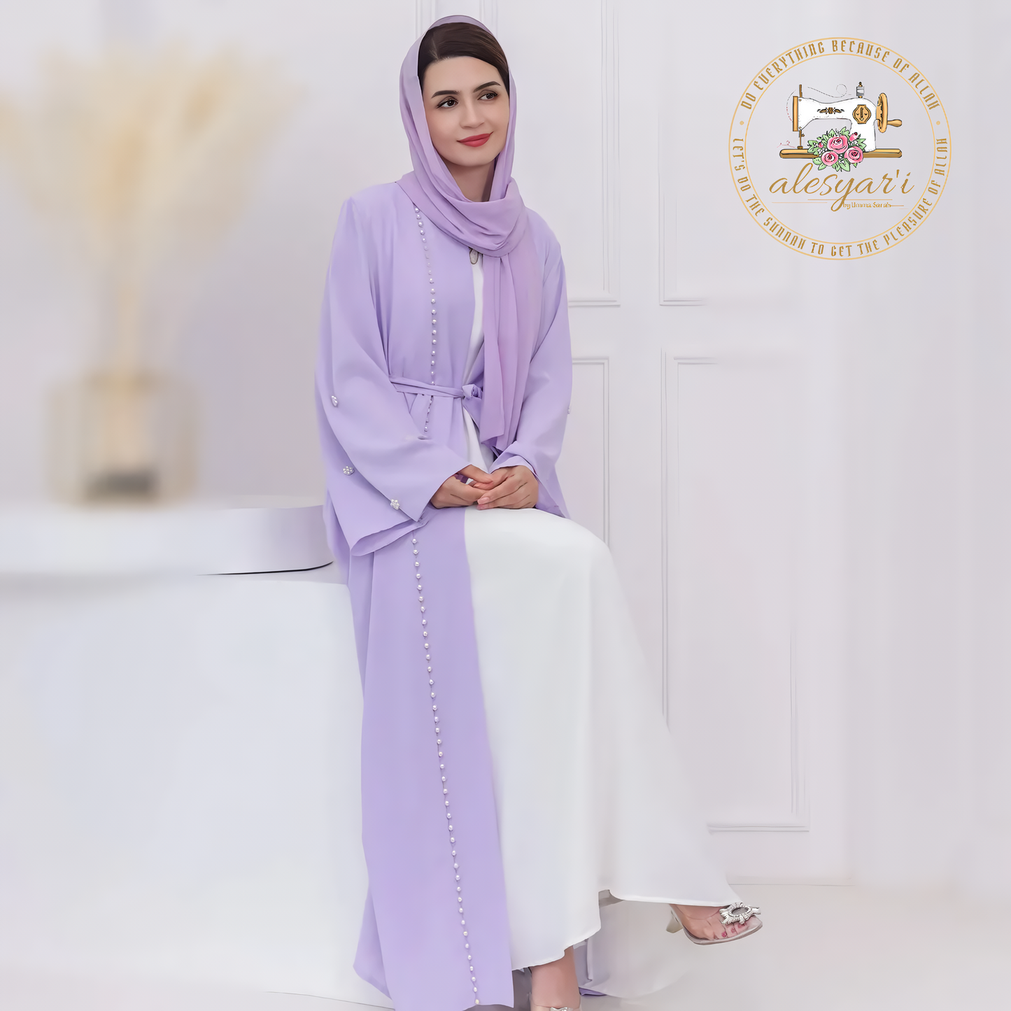 Alesyari Shop I Purple Majesty Luxurious Open-Front Muslim Abaya Kimono with Intricate Embellishments