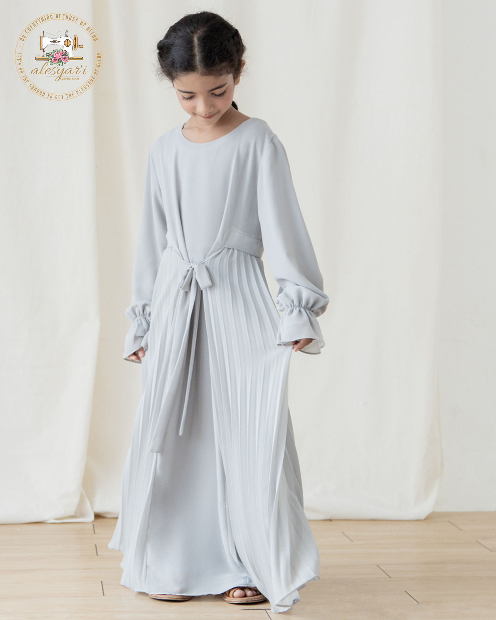 Alesyari Shop I Ramadan Muslim Girls Kids Abaya Dress Open Front Abaya Kebaya (Without Hijab) 2024