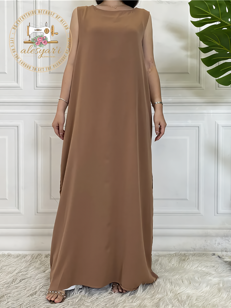 Alesayari Shop I Simple Casual Women's Abaya: Vestido All Match Sleeveless Inner Dress for Muslim Women, Maxi Kaftan Islamic Attire from Morocco