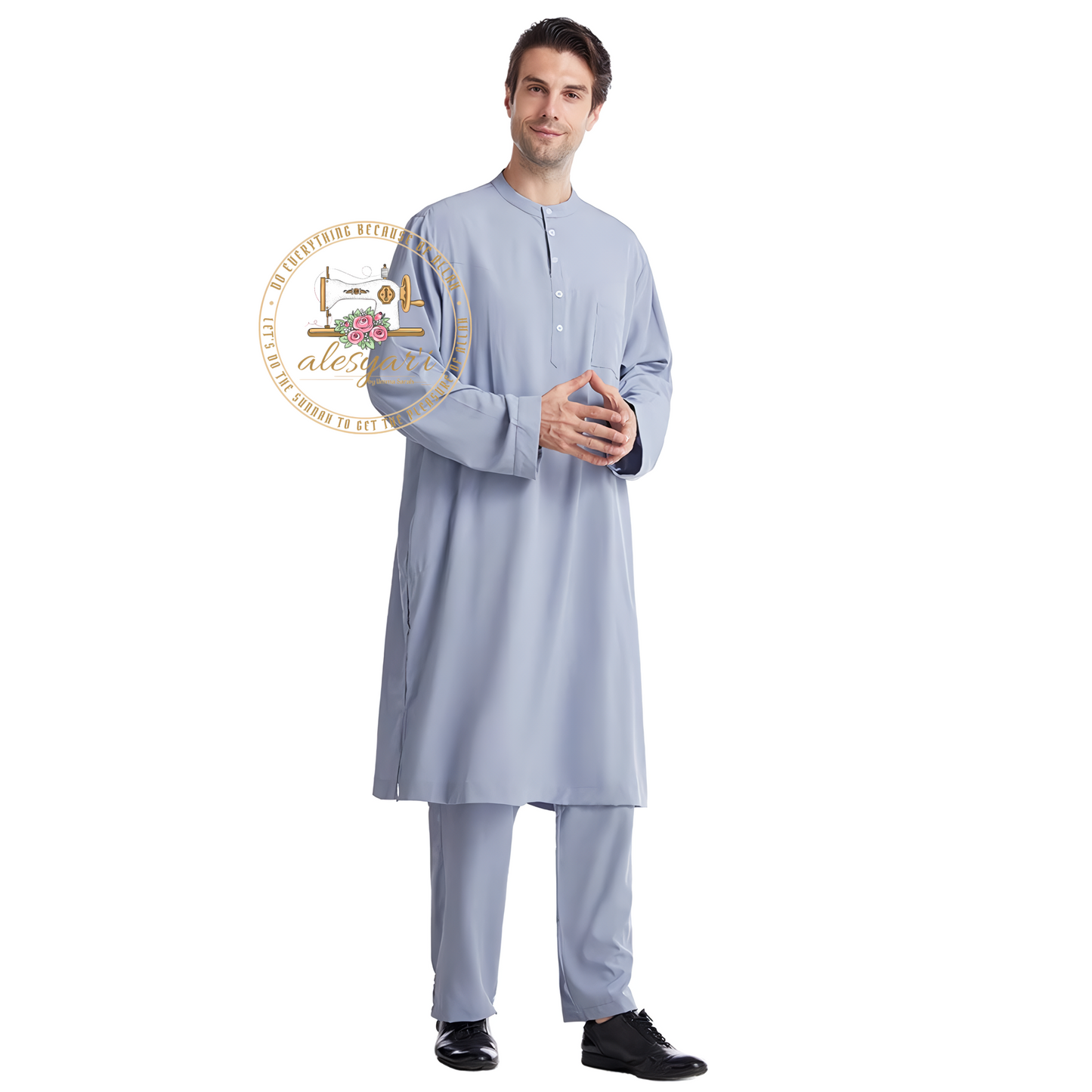 Saudi Jubba Thobe Thoub Set: 2-Piece Kaftan Suit with Long Pants – Traditional Arabic Islamic Muslim Robe for Men's Clothing in Dubai Style