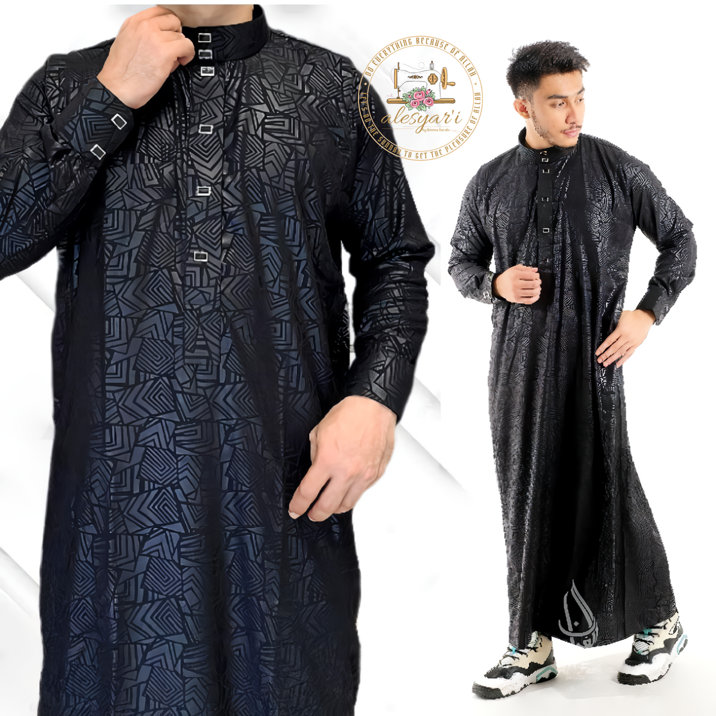 Alesyari Shop I 2024 Muslim Men Jubba Thobe Solid Color Patchwork Robe Saudi Shirt Stand Collar Islamic Arabic Kaftan Men Abaya