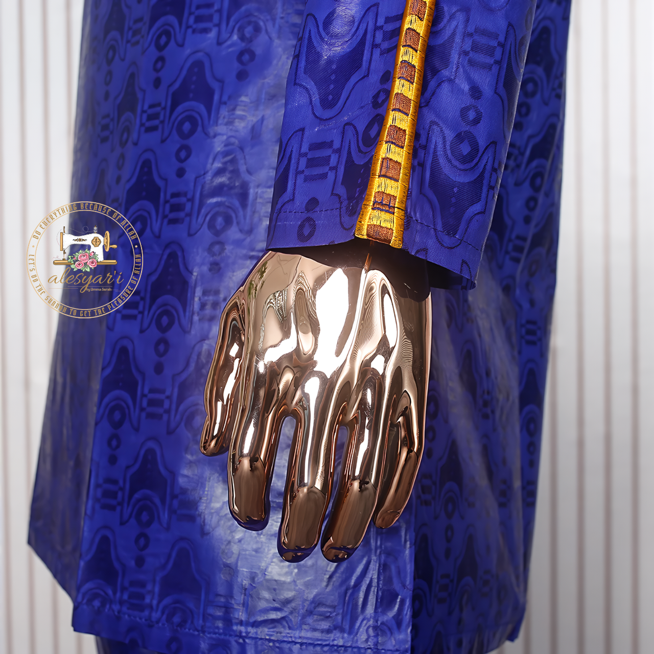 Alesyari Shop I Traditionally Inspired: Blue Embroidered 2-Piece Set for Men – Bazin Top and Pants Perfect for Muslim Wedding Parties and Dashiki Events