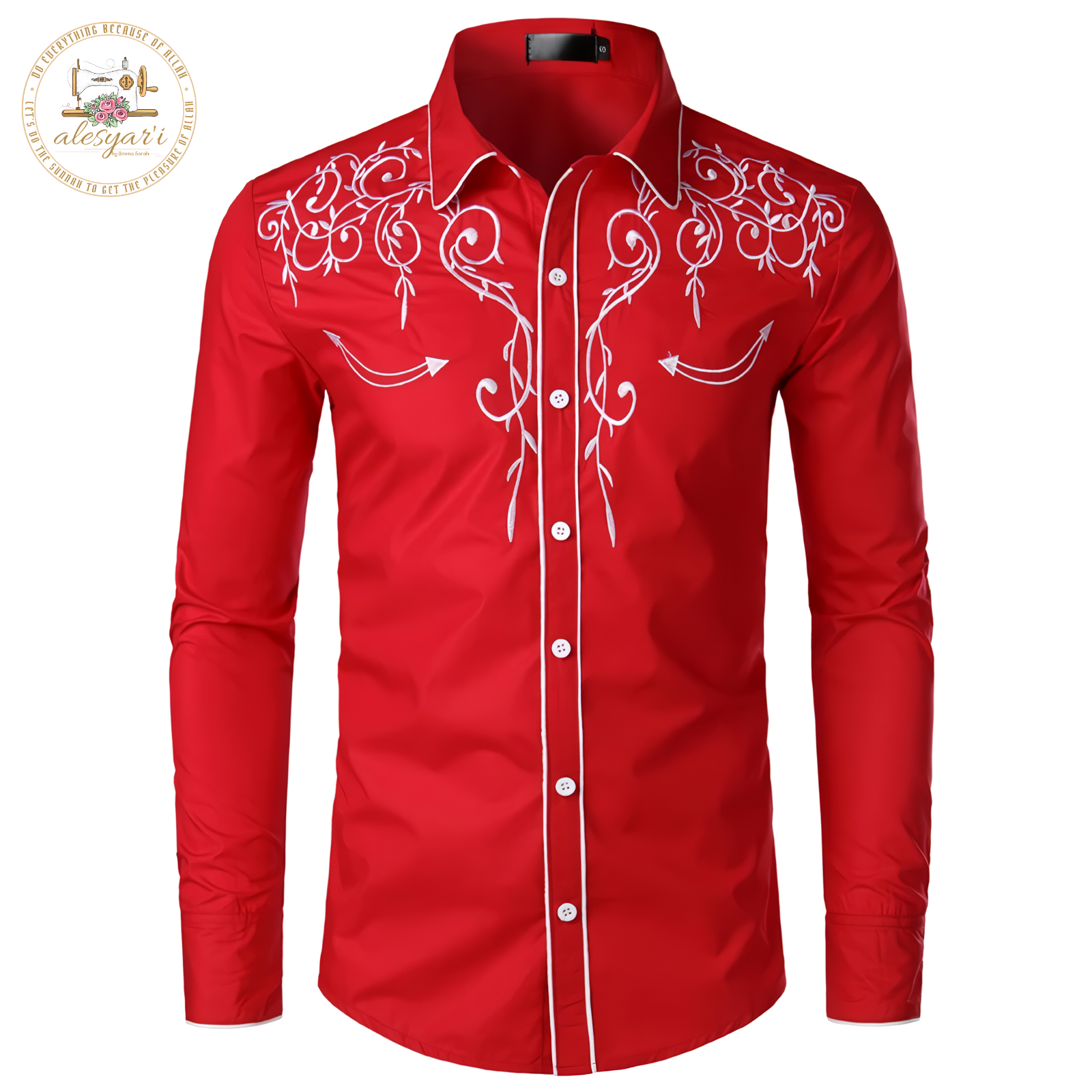 Alesyari Shop I 2024 Stylish Western Cowboy Shirt Men Brand Design Embroidery Slim Fit Casual Long Sleeve Shirts Mens Wedding Party Shirt for Male