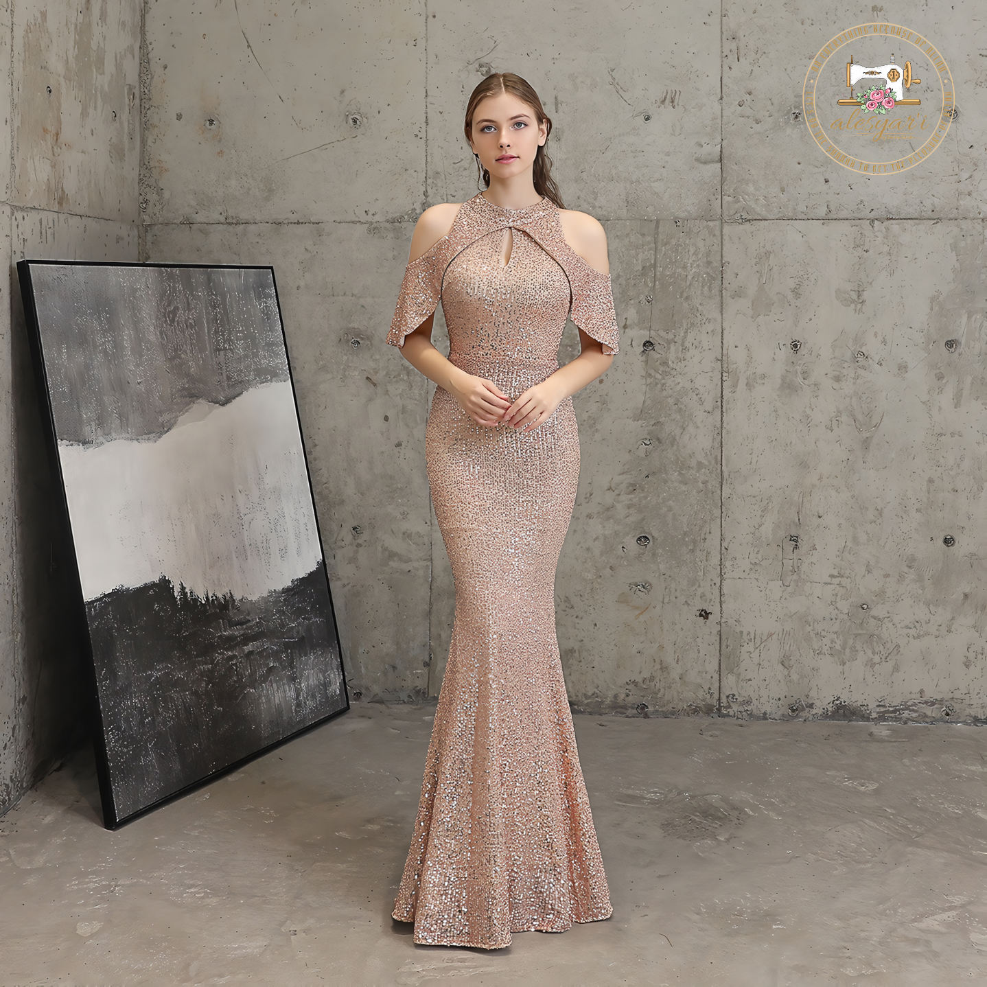 Alesyari Shop I Temperament And Elegant New Banquet Evening Dress Long Short Sleeve Sequined Queen Mermaid Evening Gown