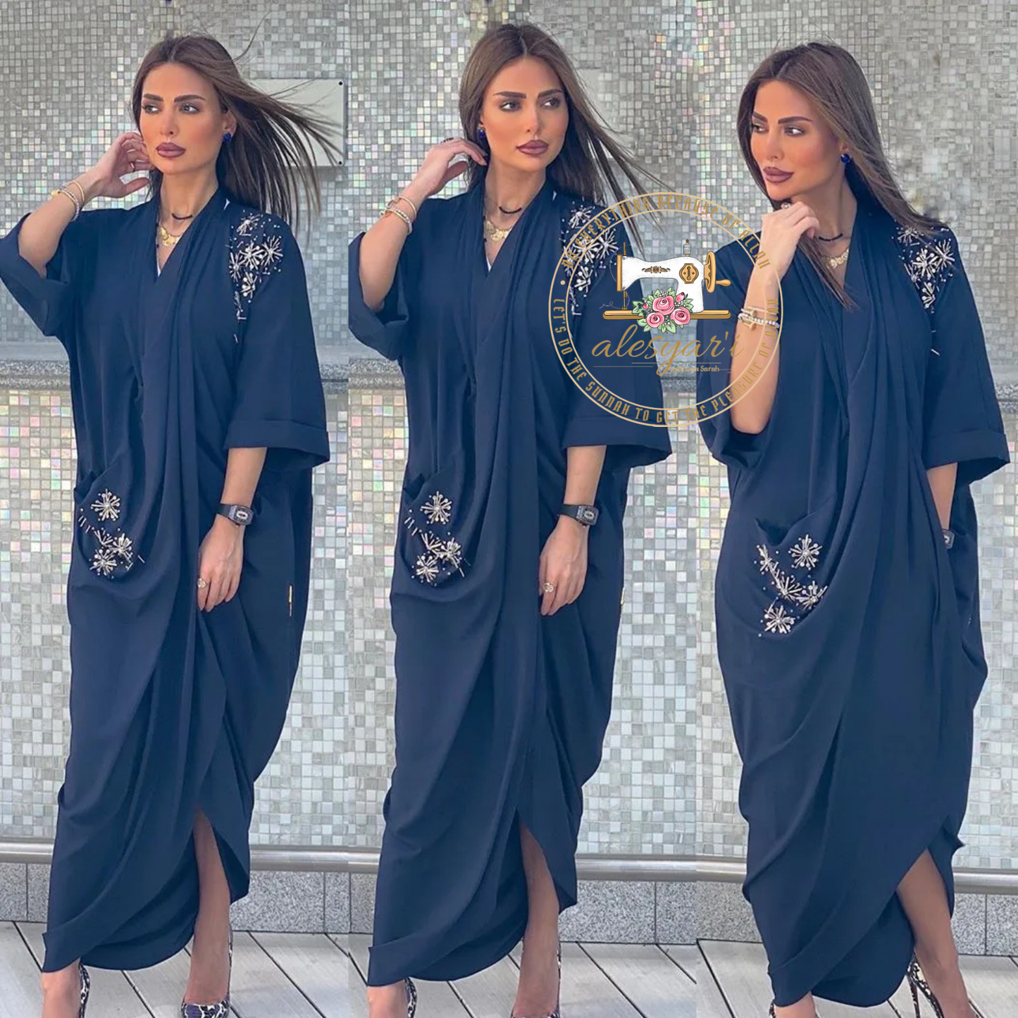 Alesyari Shop I New Muslim Woman Dress Two Through Hand Stitched Beaded Tube Outerwear Elegant Women's Dress Ins Kaftan Muslim Abaya Sets