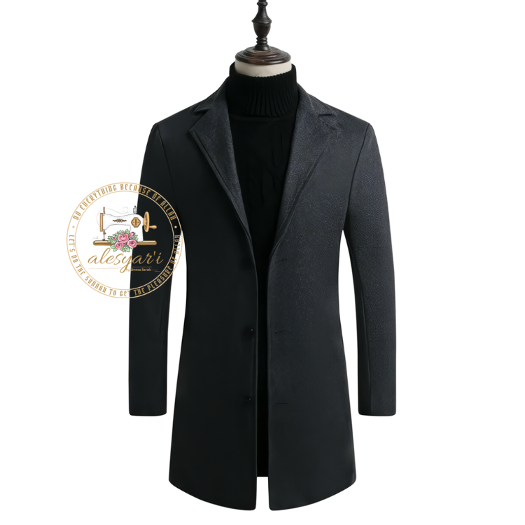 Alesyari Shop I Spring Autumn 2023: New Wool Blend Pure Color Long Cotton Coat - Slim Fit Windbreaker Jacket for Casual Business Fashion in Men's Clothing