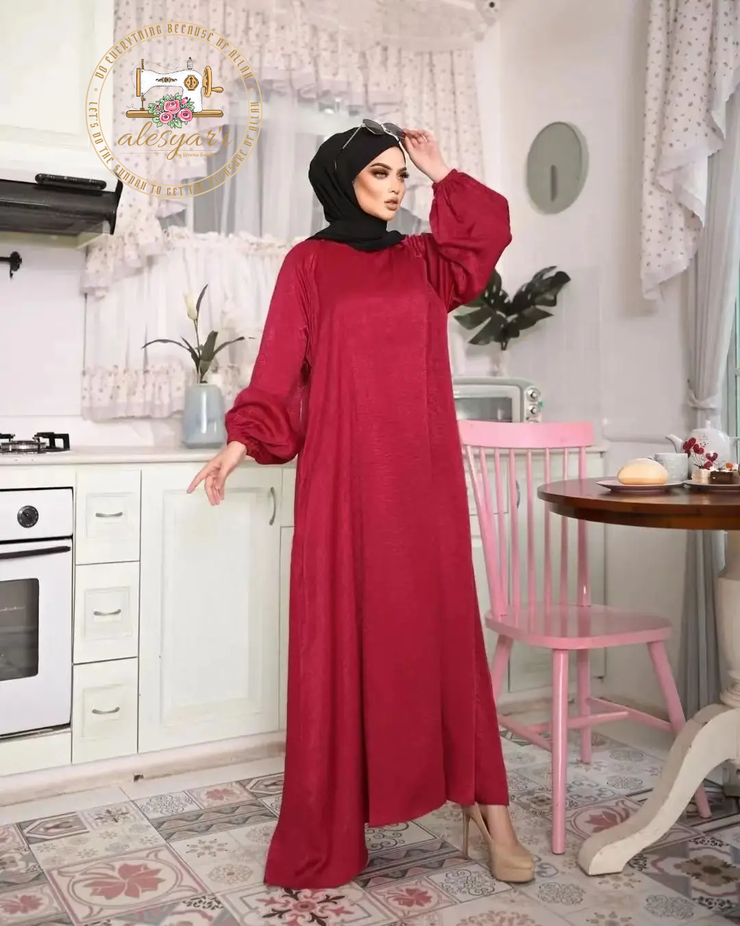 Alesyari Shop I Graceful Modesty Satin Abaya Long Dress - Elegant Formal Wear for Women