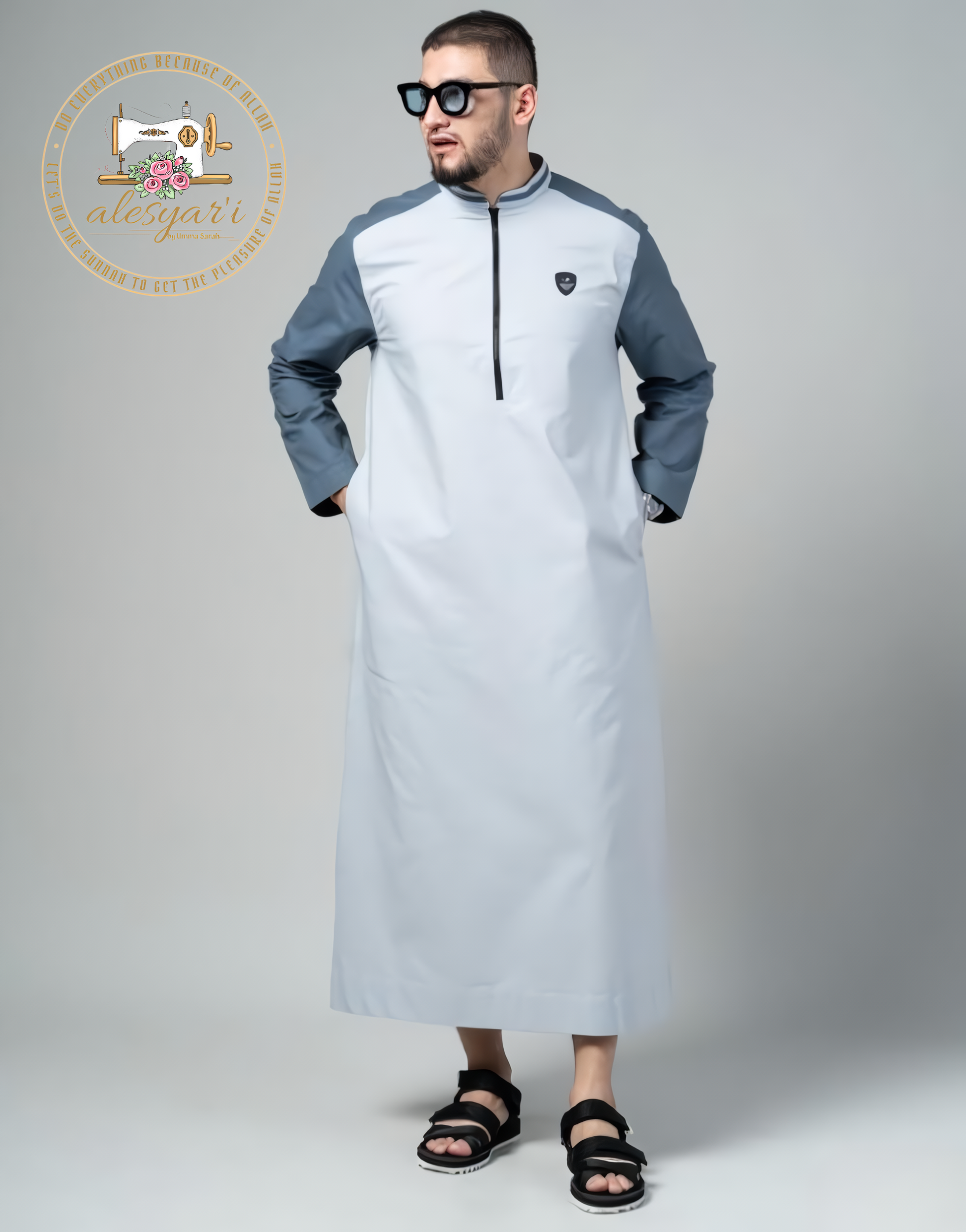 Alesyari Shop I Stylish Oxford Two-Tone Casual Robe for Men The Ideal Islamic Attire for Prayers