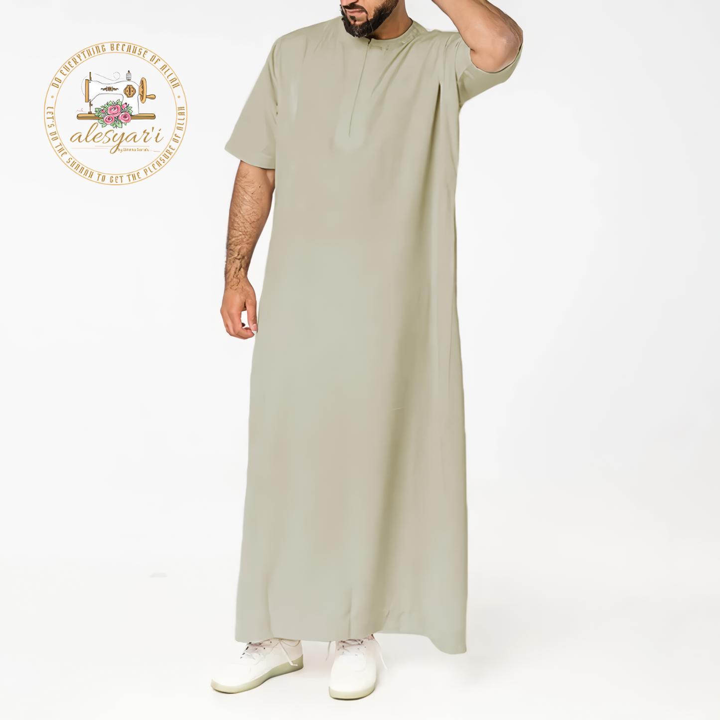 Alesyari Shop I 2024 Mens Muslim Robe - Casual Abaya with Stand Collar, Long Sleeves, and Solid Arab Jubba