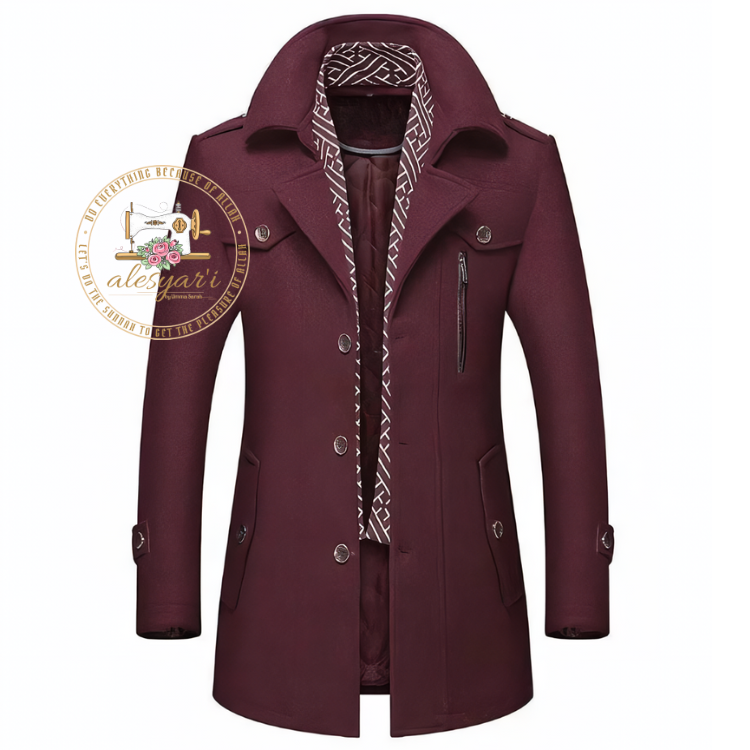 Alesyar'i Shop I Men's Travel Coat with Double Collar, Zipper, and Buttons for a Stylish All-Match Look