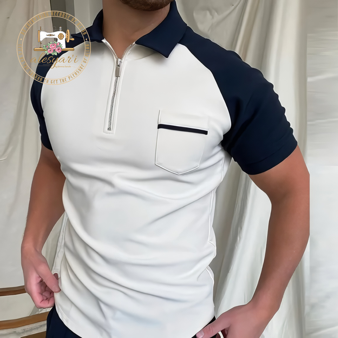 Alesyari Shop I Vintage Solid Zipper O-Collar Pullover: Casual England Style Short Sleeve Polo Shirt for Men - 2024 Summer Fashion